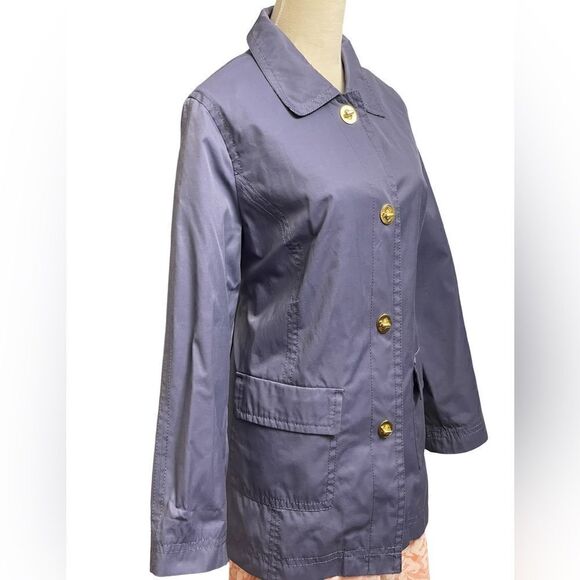 Issac Mizrahi Live Periwinkle Nylon Trench Coat w/Floral Lining (Size: Medium) - Picture 10 of 16